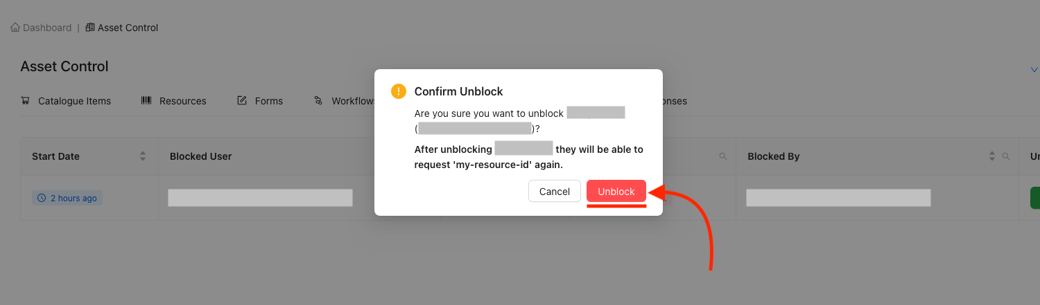 Confirm and Unblock User