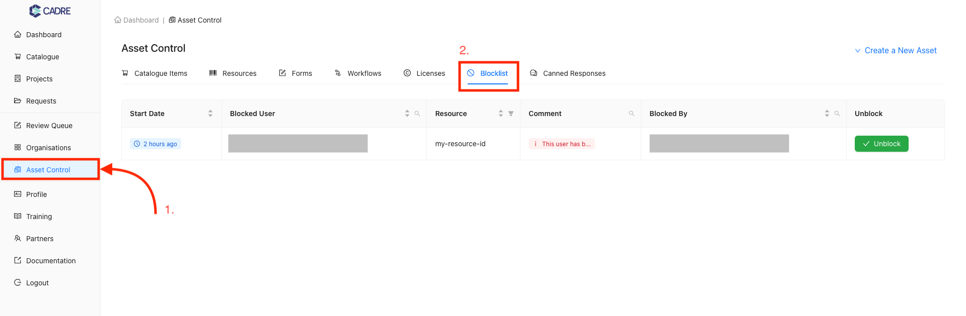 Navigating to the Asset Control Page