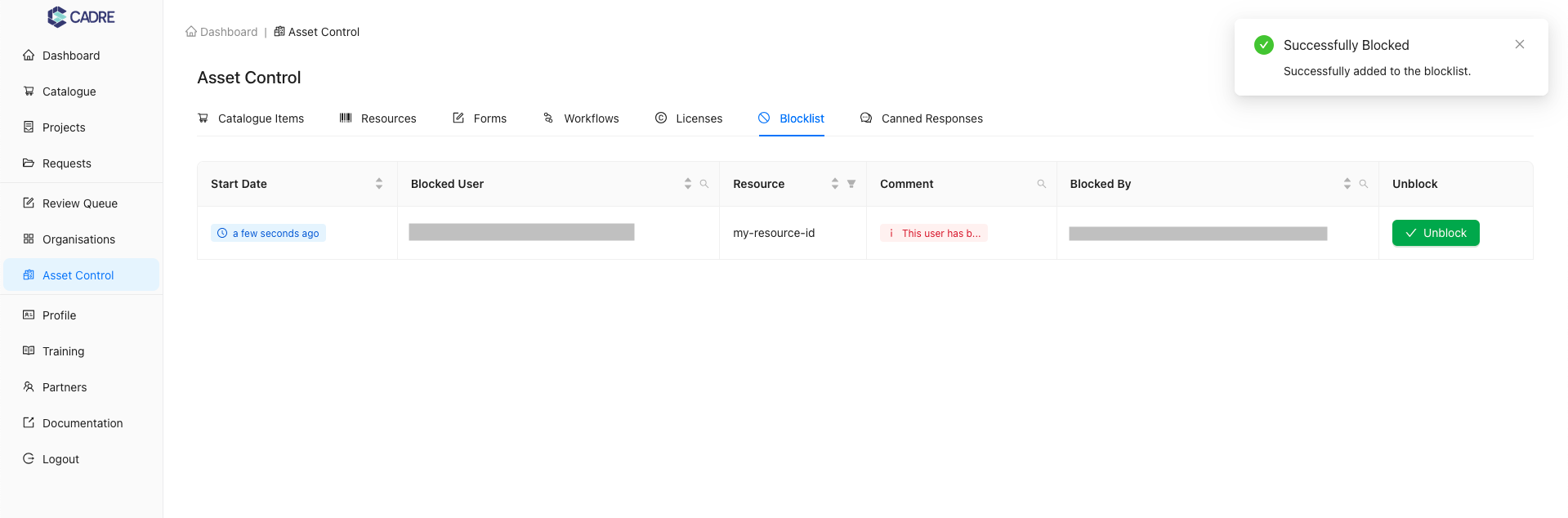 Successfully Added Blocklist Record