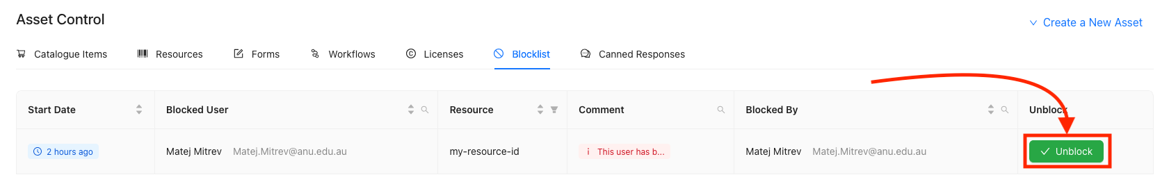 Unblock Button