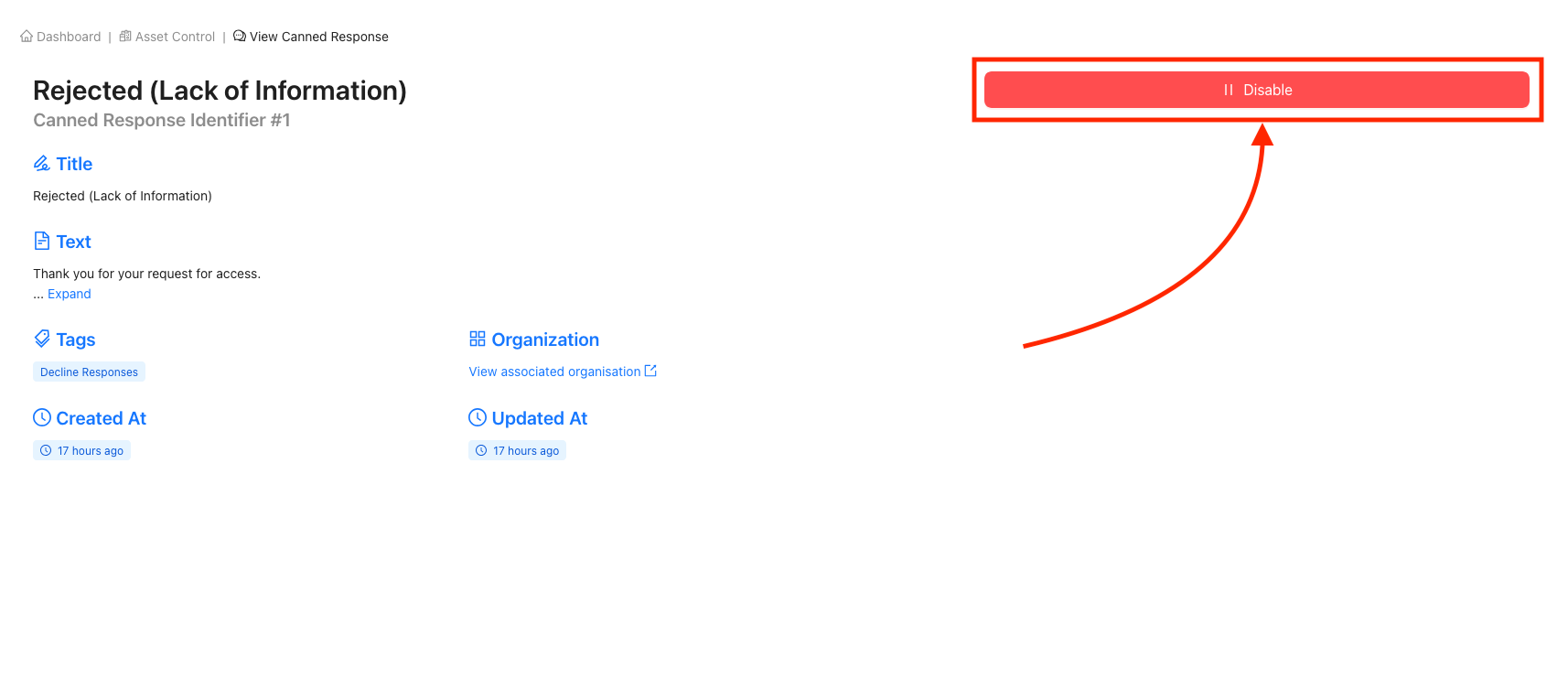 Disabling (Canned Response View)