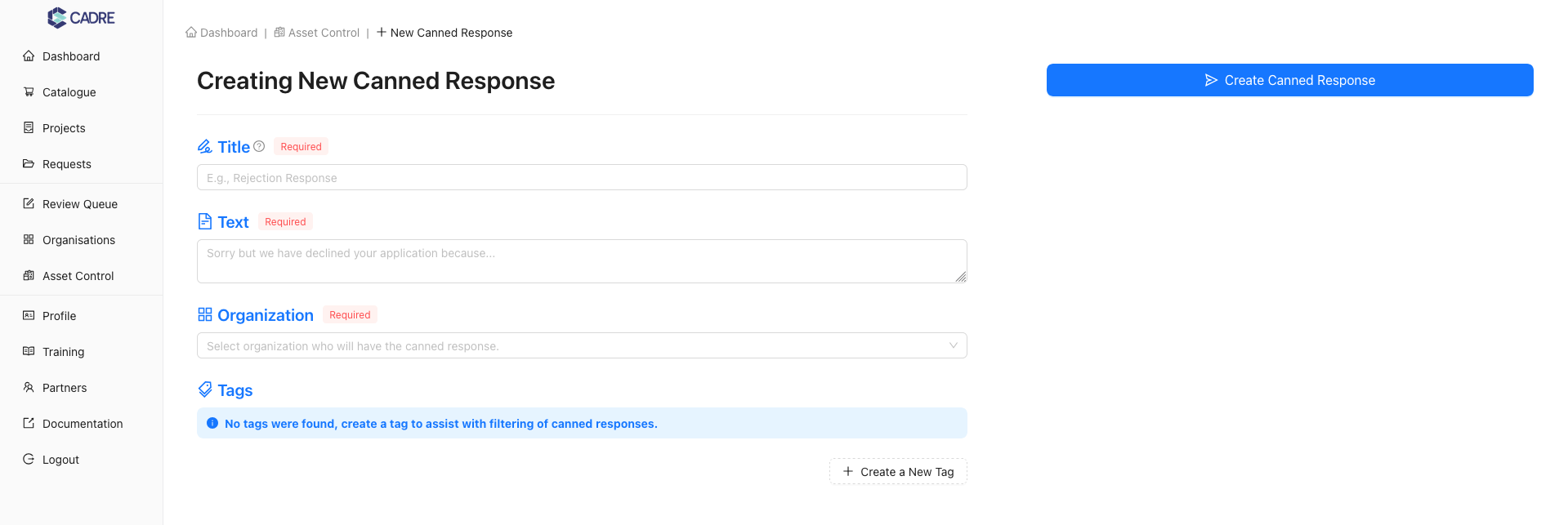 Empty New Canned Response Form