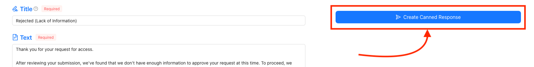 Finalise Canned Response Form