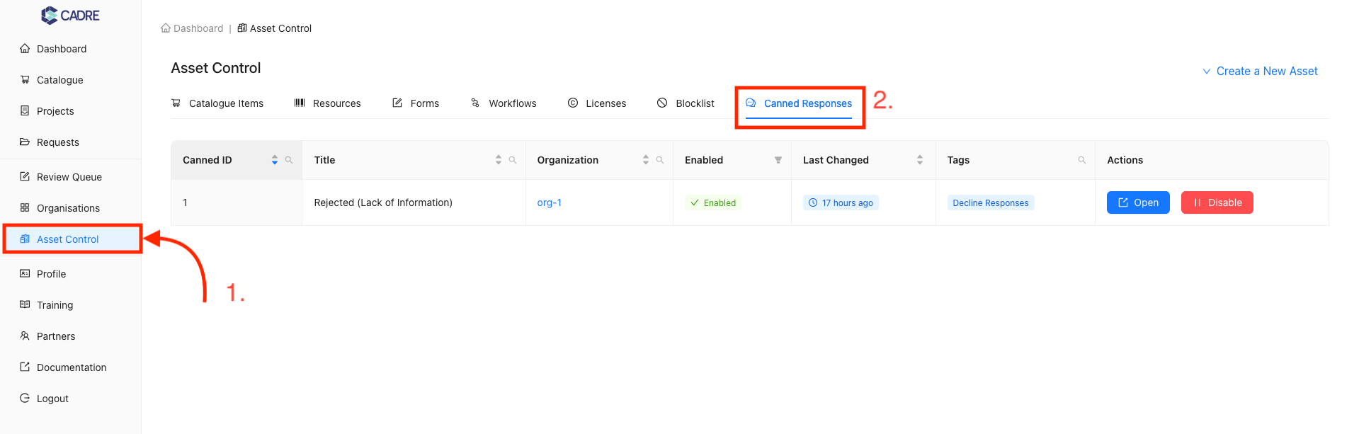 Navigating to the Asset Control Page