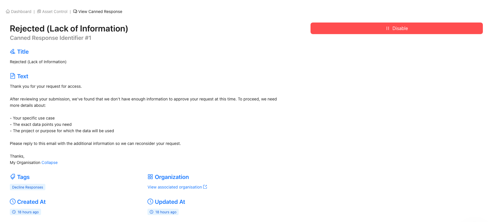 Viewing a Canned Response's Page