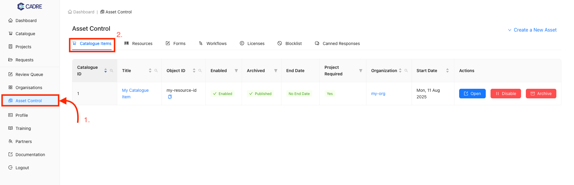 Navigating to the Asset Control Page