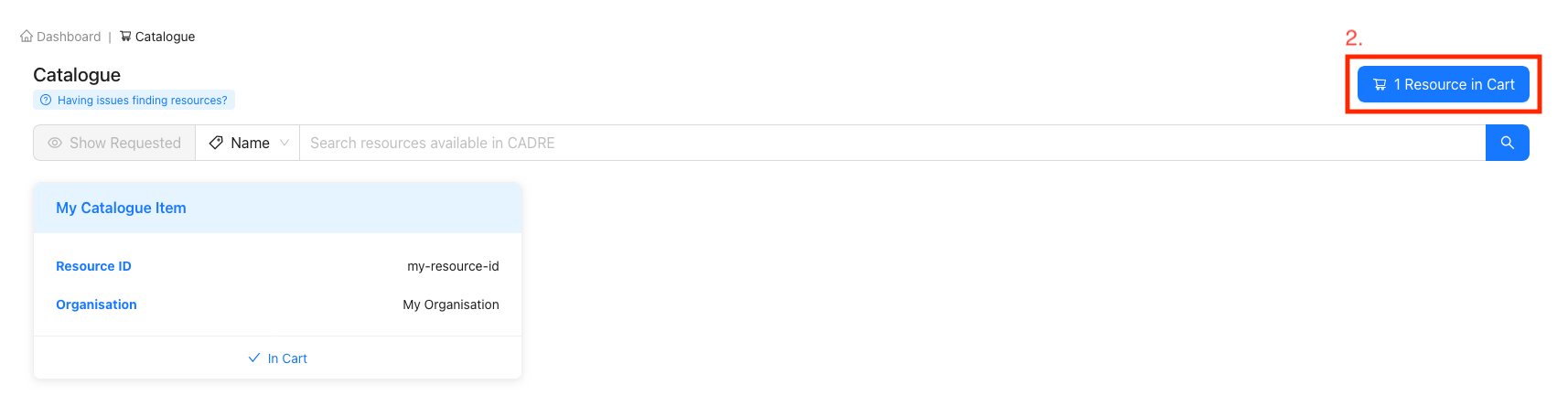 Viewing the Resource in Cart (Button)