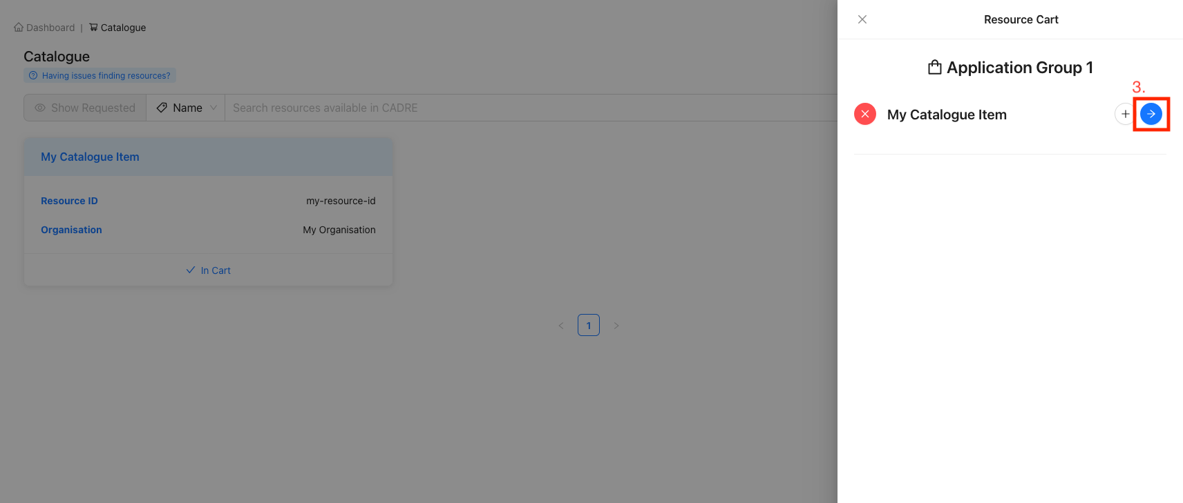 Viewing the Resource in Cart (Side Window)