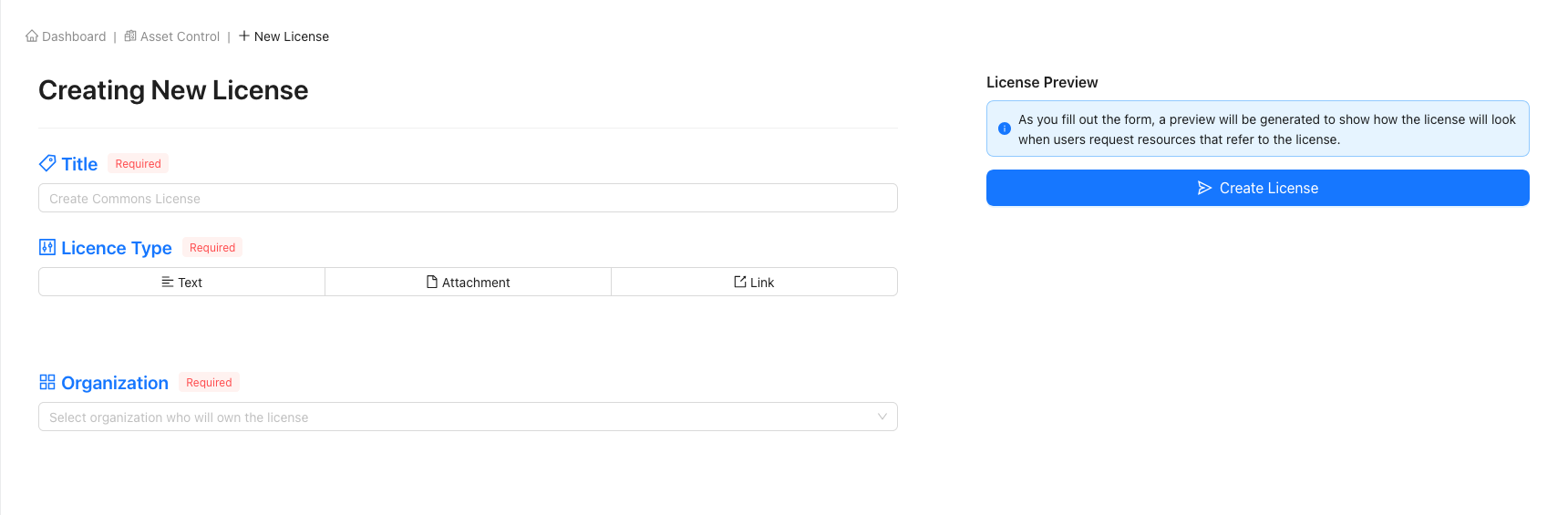 Empty Licence Form