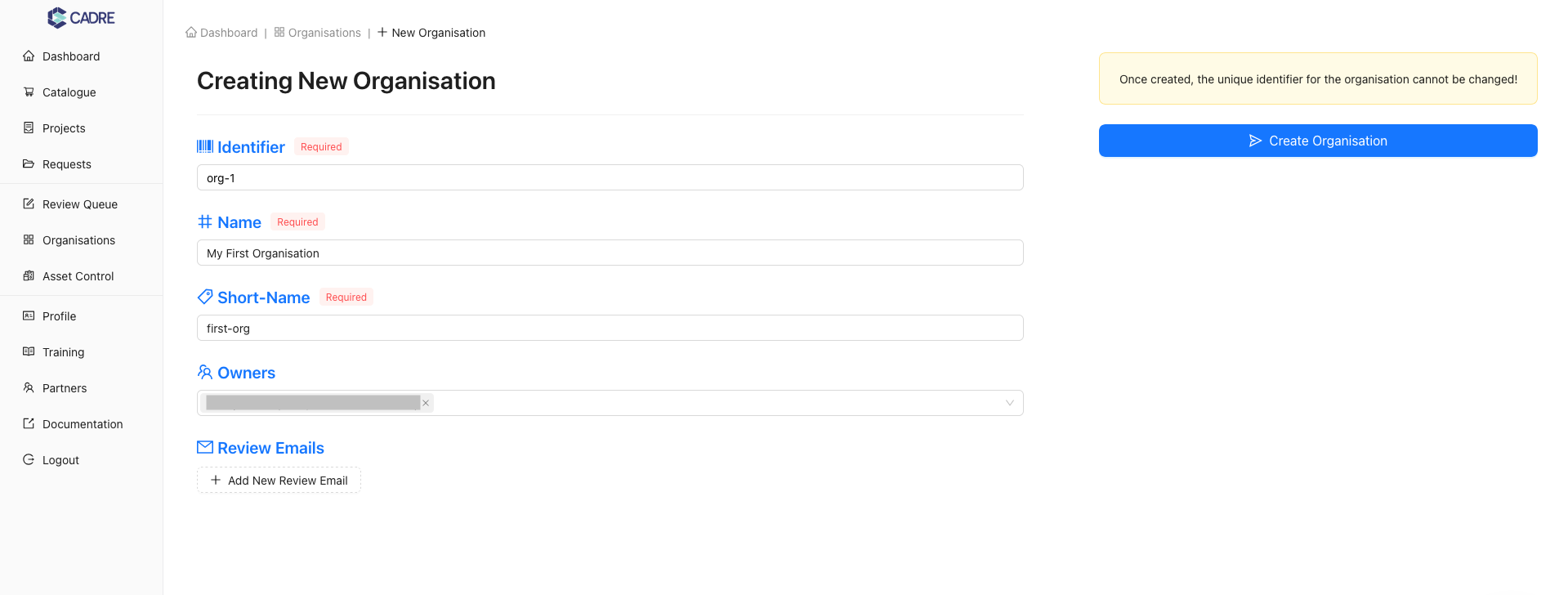 Filled Organisation Form