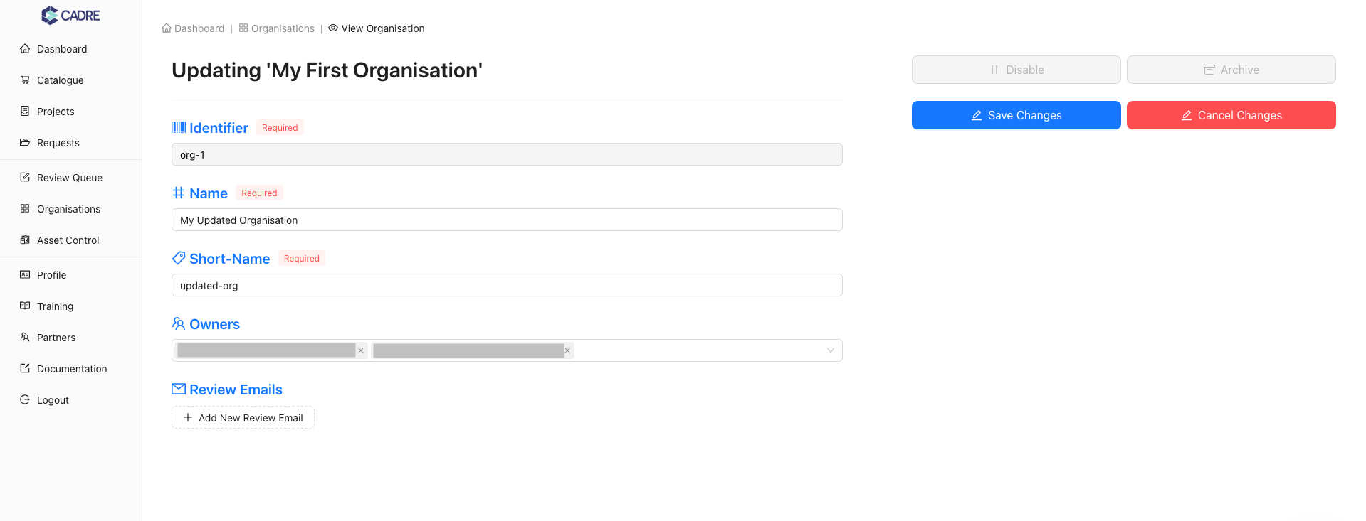 Updating Organisation Details