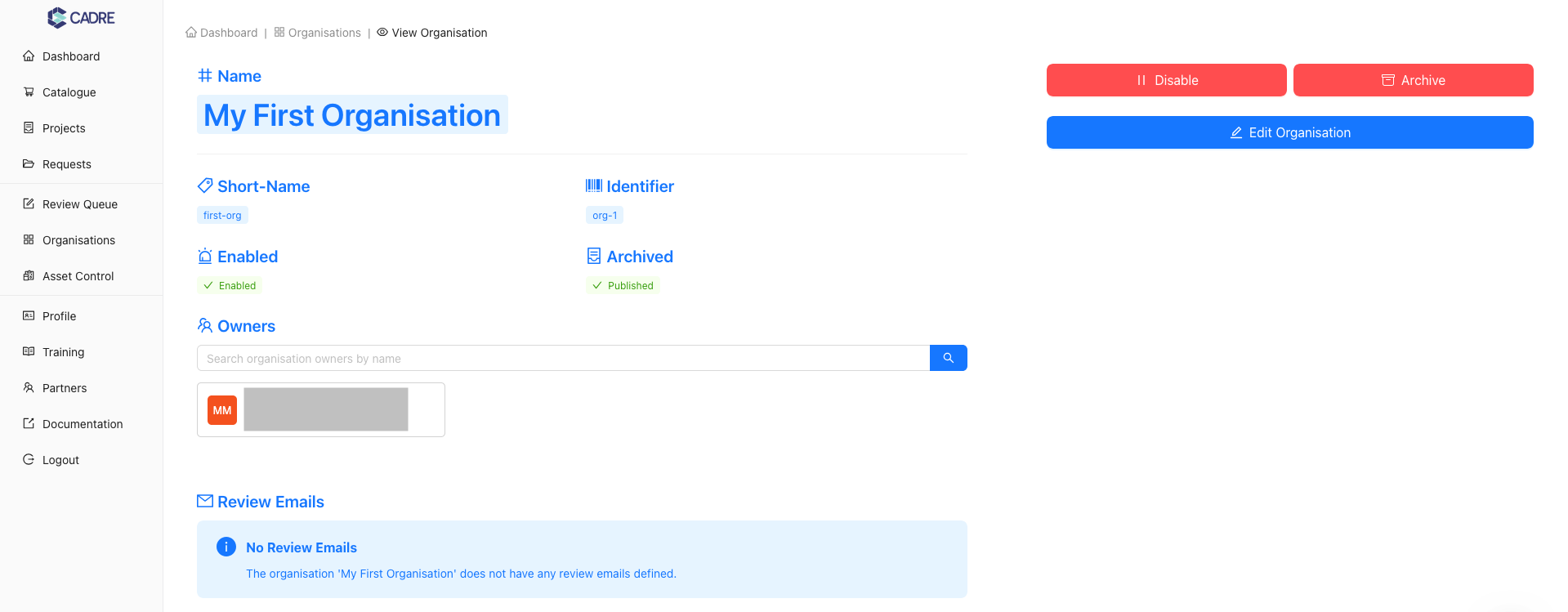 Viewing the Specific Organisation's Page