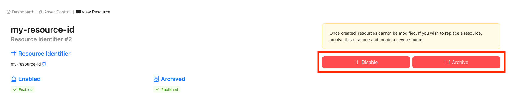 Archiving or Disabling (Resource View)