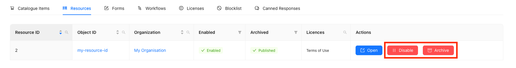 Archiving or Disabling (Tabular View)