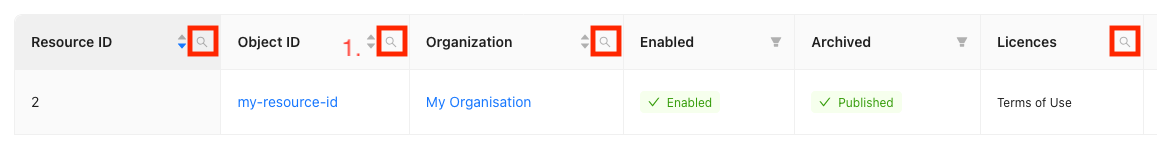Column Search Icons