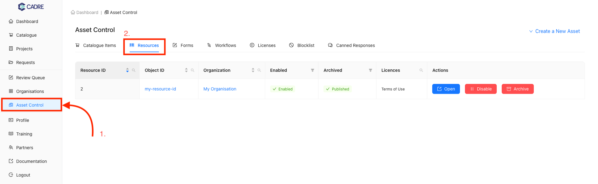 Navigating to the Asset Control Page