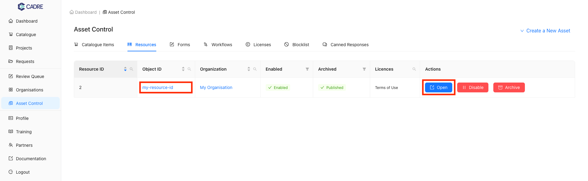 Opening a Resource's Page