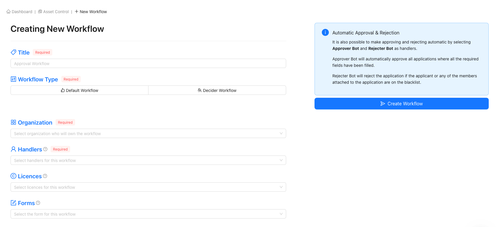 Empty New Workflow Form