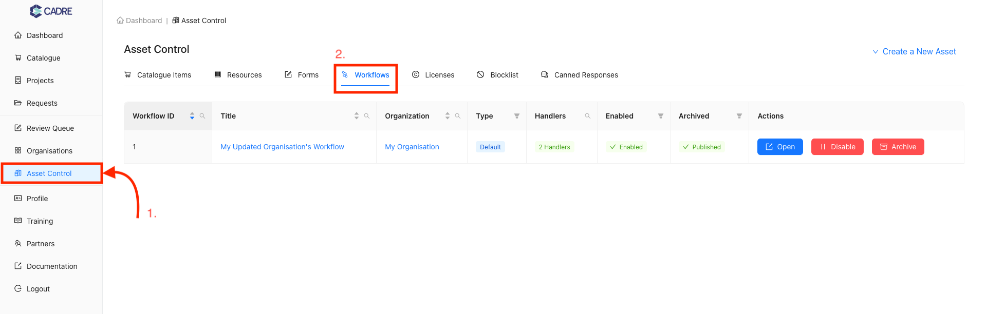 Navigating to the Asset Control Page