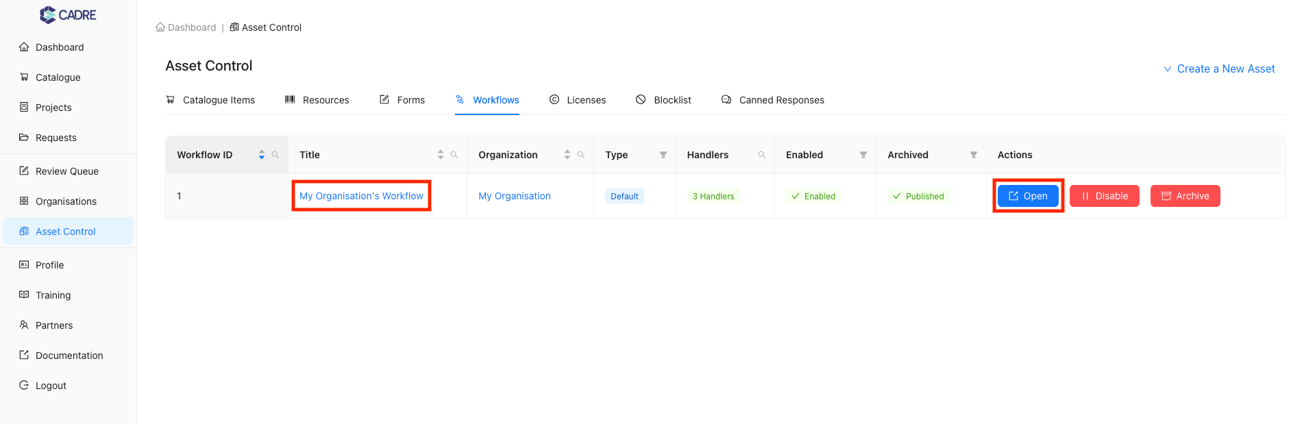 Opening a Workflow's Page