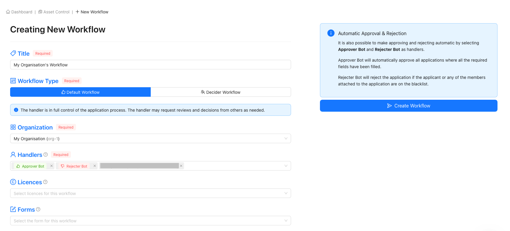 Populated Workflow Form