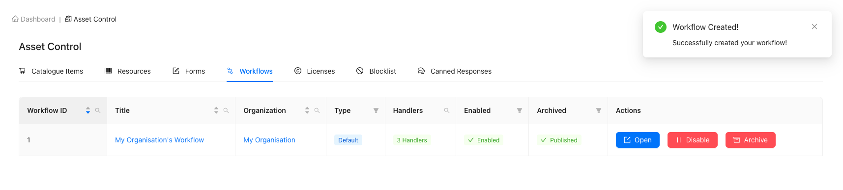 Successfully Created Workflow