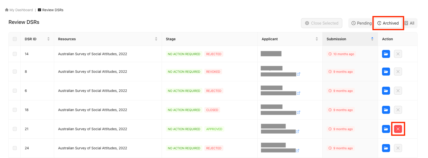 Closing an Approved DSR (Review Page)