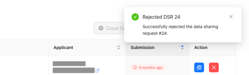 Confirmation for Successful Rejection