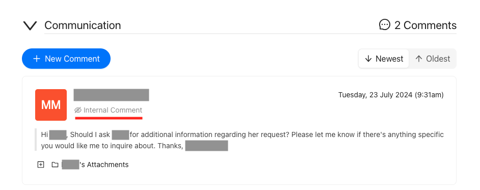 Comment Viewable Under Communication