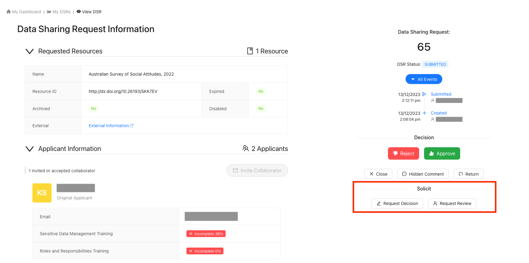 Click Either Request Decision or Request Review