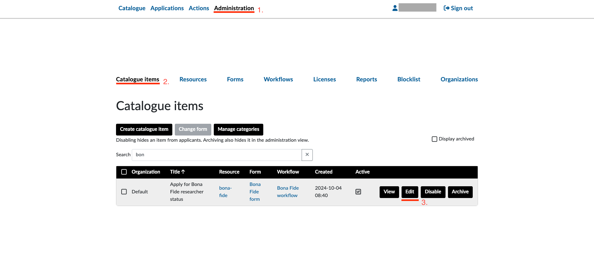 Edit the Catalogue Item