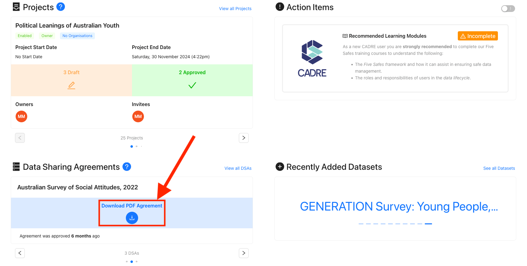Access 'Data Sharing Agreement' on Dashboard