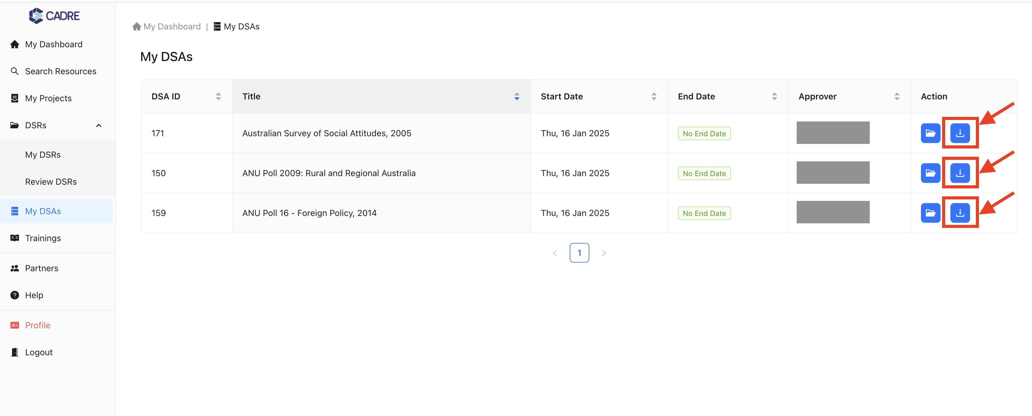 Access 'Data Sharing Agreement' on My DSAs