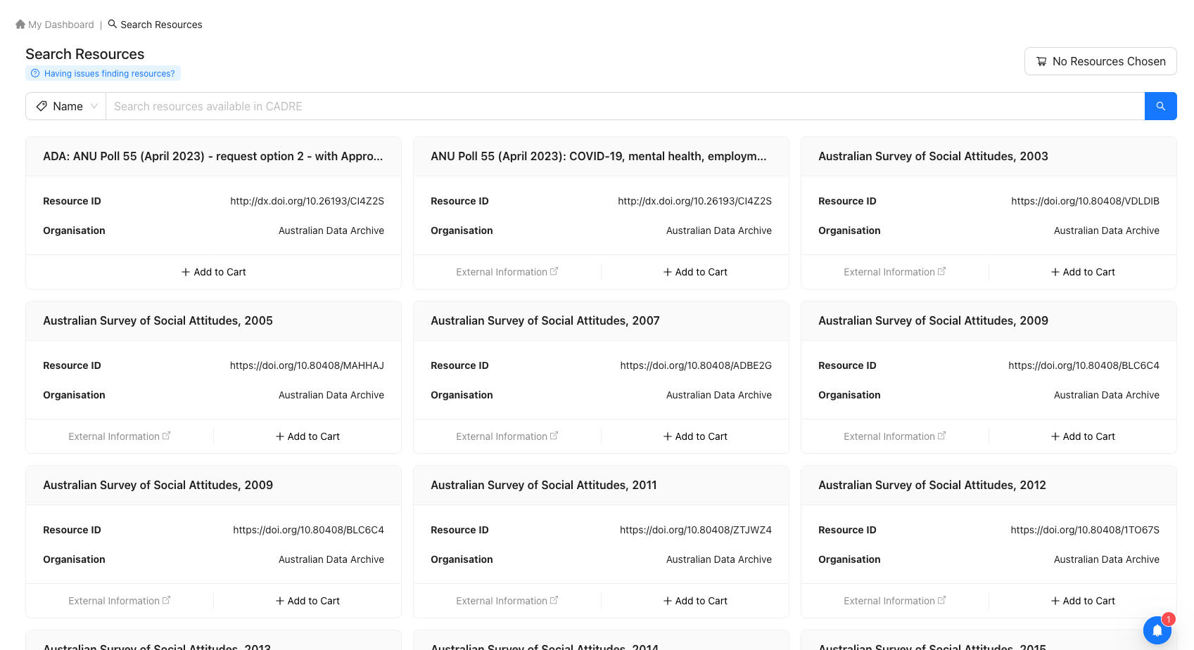 CADRE's search resources page