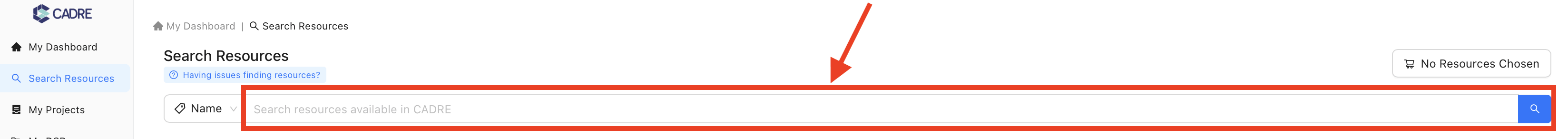 Resource search bar