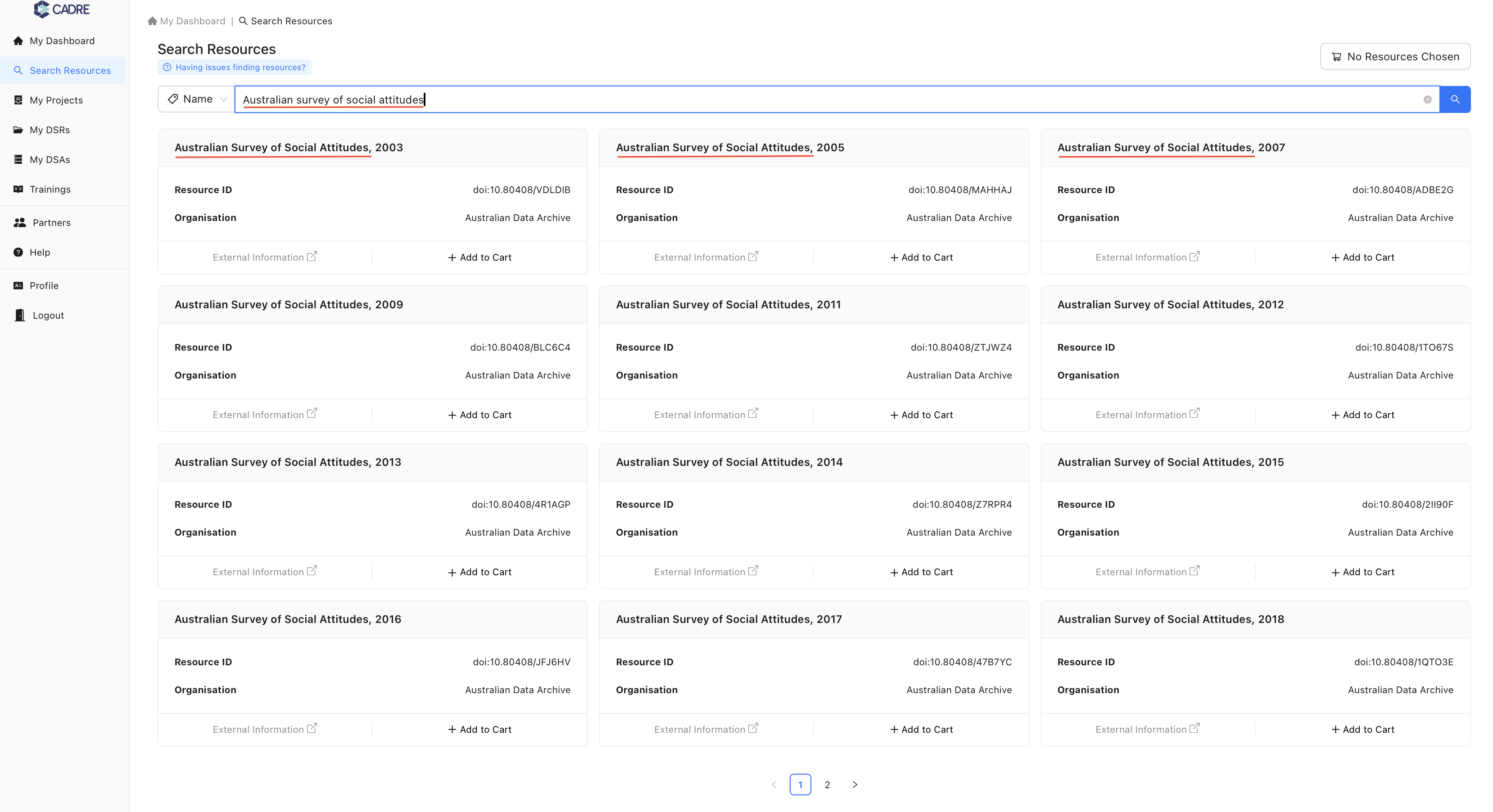 Search bar results